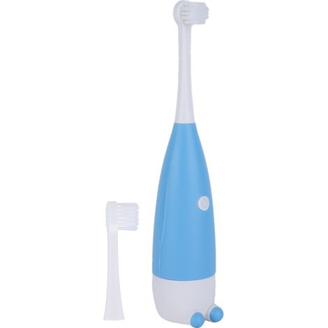 Brosse à dents électrique enfant 0.3W, tête remplaçable, poils souples, bleu, alimentée par batterie, pour petits et grands, hygiène dentaire douce et efficace. (1/5)