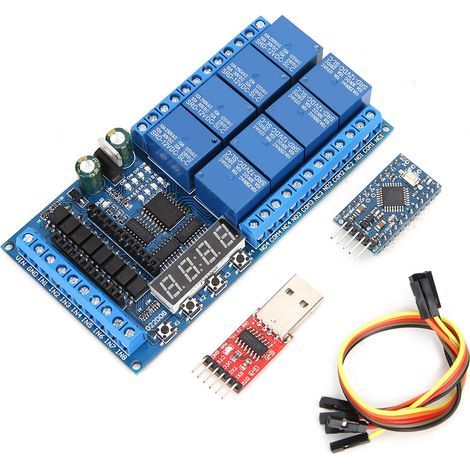 DC 12V 8-Kanal Pro Mini PLC Relais Shield Modul Verzögerungs-Timer-Schaltplatine für Arduino (8 Download-Kabel) (1/5)