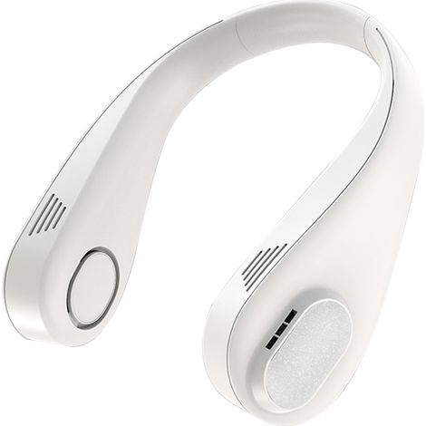 Ventilateur de cou sans pales, portable et mains libres, 3 vitesses, batterie 1800 mAh longue autonomie, fonctionnement silencieux, idéal pour les voyages et le travail en extérieur (blanc).