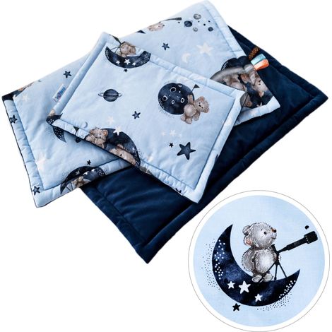 BabyU, copertina e cuscino per neonati con imbottitura in cotone e nastri sensoriali 75x55 cm (1/5)