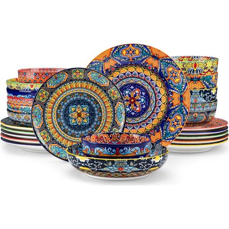 Service de vaisselle en céramique Porcelaine moderne Service de table Style bohème Ensemble assiettes et bols (1/5)