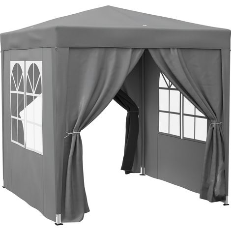 Gazebo Pieghevole 2x2 m con 4 Pareti Rimovibili in Metallo e Poliestere Grigio (1/5)