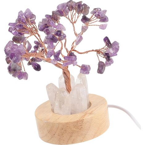 Veilleuse Arbre Cristal Améthyste sur Socle Bois (1/5)