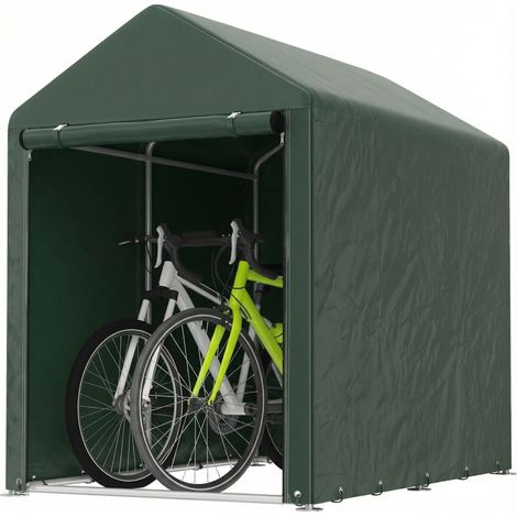 Outsunny carpa de jardín exterior para herramientas bicicletas 1,2x1,8x1,65 m, con 2 habitaciones, puerta enrollable, impermeable, anti-uv, verde