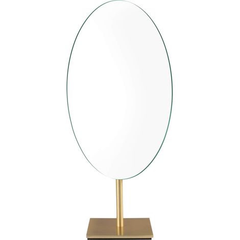Miroir sur Pied Maquillage Haut de Gamme Doré Miroir de Table Ovale - Laiton - 360° Pivotant - Unilatéral - pour Salles de Bains,Bijouteries,30×18cm