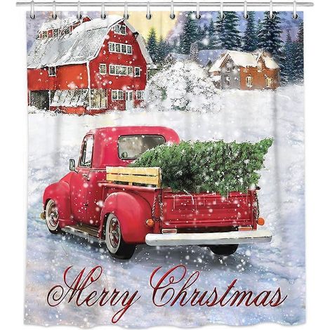 Weihnachtliche Duschvorhänge mit Weihnachtsbaum, Duschvorhänge aus Vintage-Stoff mit rotem Lastwagen, weihnachtliche Duschvorhänge mit Schneeflocken