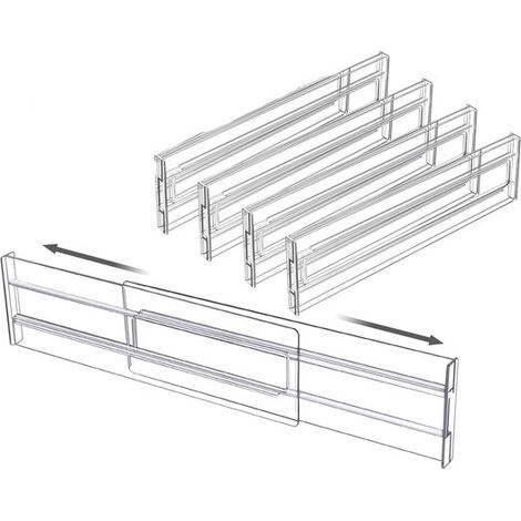 Ynkkvre - Séparateur de tiroir - Lot de 4 - Organisateur de tiroir - Outils - Réglable/extensible (27.5-52 cm) - Pour vêtements/cuisine/salle de bain/penderie - Transparent - Plastique (1/5)