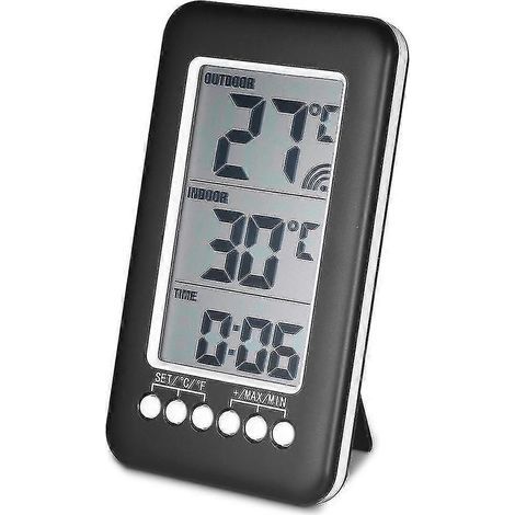 Termómetro digital/LCD inalámbrico para interiores y exteriores con reloj y transmisor. (1/5)
