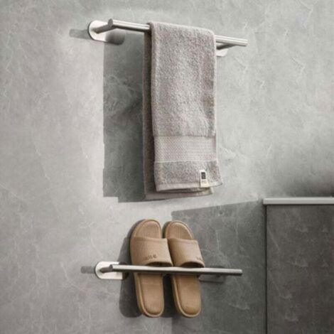 Porte-serviettes adhésif inox 40 cm – sans perçage, facile à installer pour salle de bain et cuisine (1/4)