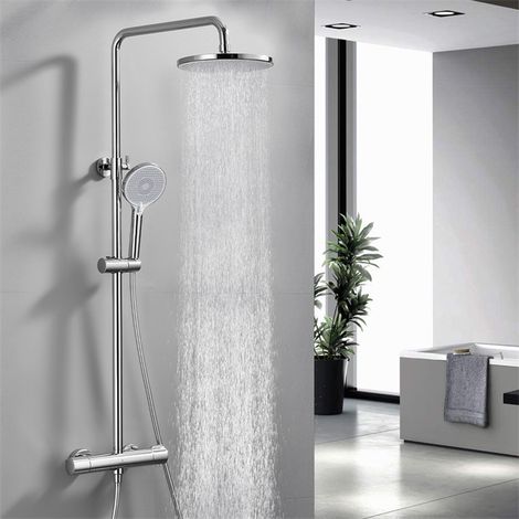 Columna de Ducha Termostática OHPA - Conjunto Termostático, Sistema Antiburnos, Columna de Ducha Ajustable en Altura, Cromado, Ducha de Cabeza Redonda (1/5)
