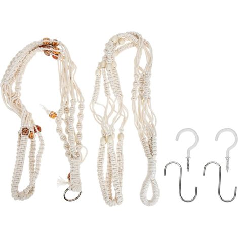 Jardinière suspendue Sewroro tressée à la main, corde de coton beige (1/5)