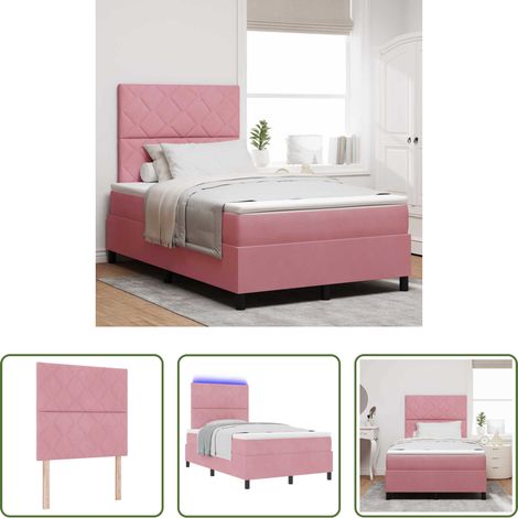 vidaXL Tête de lit réglable - Lit à ressort LED avec matelas Rose 120 x 190 cm Velours (1/5)