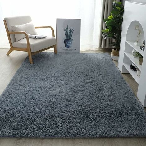 Tapis De Salon Shaggy 160X200cm En Peluche Gris Fibre De Polypropylène Souple Tapis Antidérapant Goodnice (1/5)