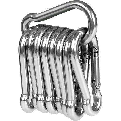 Mousqueton inox 304 x10, petit mousqueton 40 mm x 4 mm, clip de fixation, anneau œillet, pour tirer outils et poignée, lot de 10 (1/5)