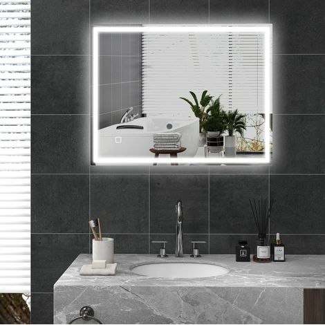 Miroir LED de salle de bain 90x70 cm en verre argenté, anti-buée, moderne, mémoire FLORAGRACE (1/5)