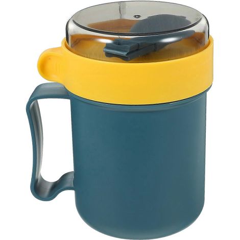 Stück 500 ml Frühstücksbecher, Haushaltsmilchbecher, tragbarer Suppenbecher mit Löffel (Blau)-13.8X9CM-Blue (1/3)