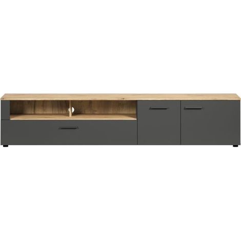 Meuble TV - Esteban - Urbain - En panneaux de particules - Chene blond / gris anthracite mat - 210 x 43 x 41 cm - Trendteam (1/5)