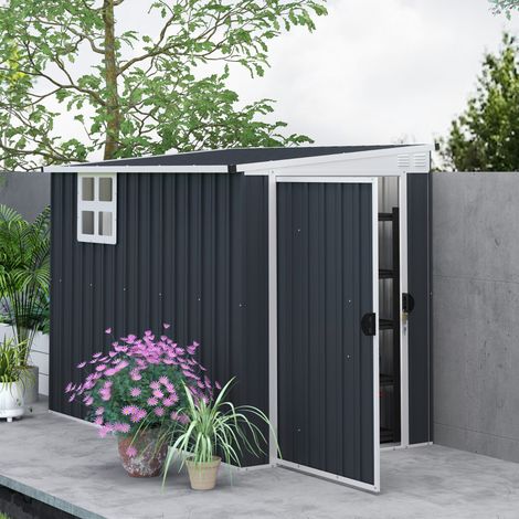 Caseta de jardín, cobertizo para herramientas de jardinería, ventanas, aberturas de ventilación, con cerradura, de acero, gris oscuro.