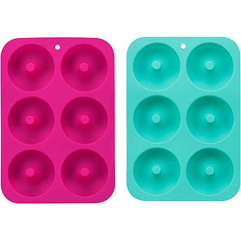 Silikon-Donut-Form - Antihaft-Silikon-Donut-Pfannen-Set, einfach herausnehmen Hitzebeständige, perfekte Donut-Kuchen-Keks-Bagels, rosarot + grün (1/5)