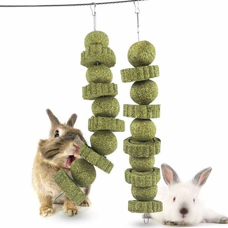 Hamster Lapin Jouets à Mâcher, 2 Pièces Jouets Molaires Accessoires Naturel Gâteaux d'herbe Boule d'herbe Jouets pour Lapins Hamsters Chinchillas Cobayes Cochons d'Inde Écureuil Gerbille (1/5)