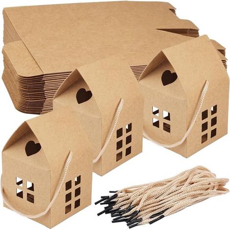 Hausförmige Bonbonbox aus Kraftpapier, Geschenkboxen für Hochzeiten und Geburtstagsfeiern - Aufbewahrungsbox für Süßigkeiten und Kekse mit 26 Teilen. (1/5)
