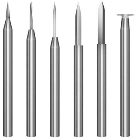 Lot de 6 forets de sculpture sur bois pour outil rotatif Dremel - Accessoires de perceuse de gravure - Outil de meulage du bois avec tige de 3 mm pour sculpture, perçage, micro sculpture (1/5)
