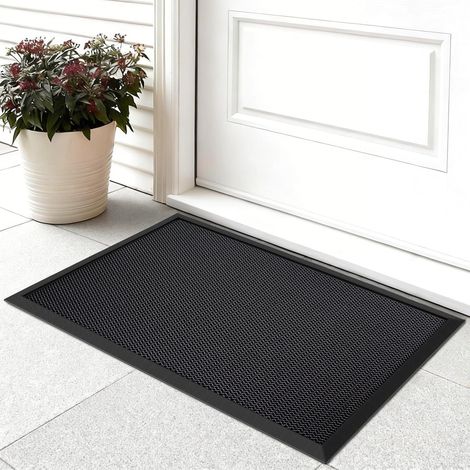 Maille 3D Tapis Exterieur, 60 × 90 cm Profil Bas Tapis Entree Exterieur, Paillasson Extérieur Antidérapant Facile à Nettoyer, pour Porche Couvert, Entrée, Terrasse, Jardin, Extérieur (Noir) (1/5)
