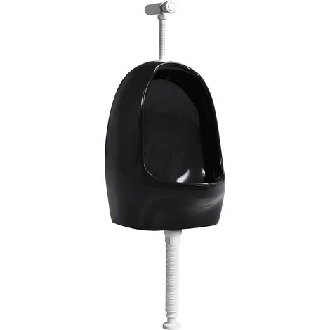 vidaXL Urinario de pared con válvula de descarga cerámica negro (1/2)