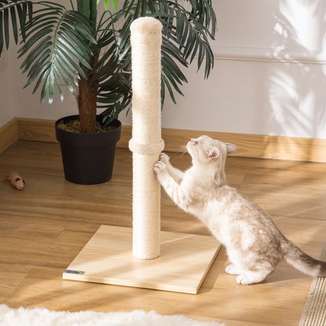 Griffoir chat perche en sisal 60 cm haut base en carton comprimé - Couleur: Beige (1/4)
