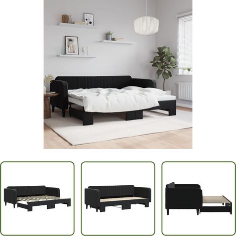 vidaXL Sofa-Bett - Tagesbett Ausziehbar Schwarz 90x200 cm Samt (1/5)