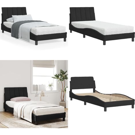 Lit avec matelas noir 90x200 cm velours - Lit Double - Lit Plateforme - Lit Design - Lit Velours - Literie - Home & Living (1/5)