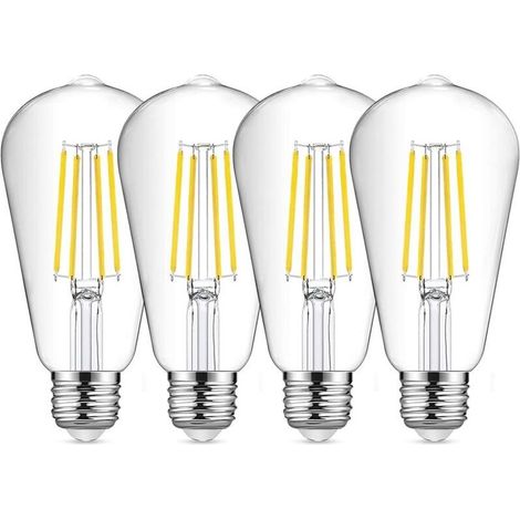 E27 ST64 LED Filament Bulb, 8W Cool White Vintage Light Bulb, 6500K, Vintage Edison Bulb, Retro Antique Lamp, Equivalent to 80W Incandescent Bulb, 4 Pack (1/5)