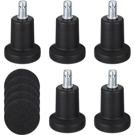 Juego de 5 ruedas fijas antideslizantes con clip, compatibles con patas de silla estándar, para uso en oficinas sobre moqueta o suelos duros. (1/5)