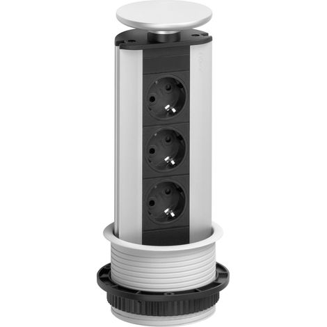 Steckdosenleiste EVOline Port 3x Schuko Wippdeckel alufarbig (1/5)