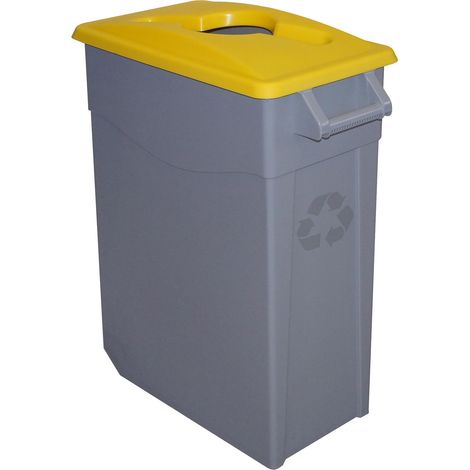 Poubelle roulante 65Lt plastique couvercle ouvert jaune Denox (1/4)