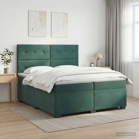 vidaXL Lit boxspring avec matelas Vert foncé 200 x 200 cm Velours (1/5)