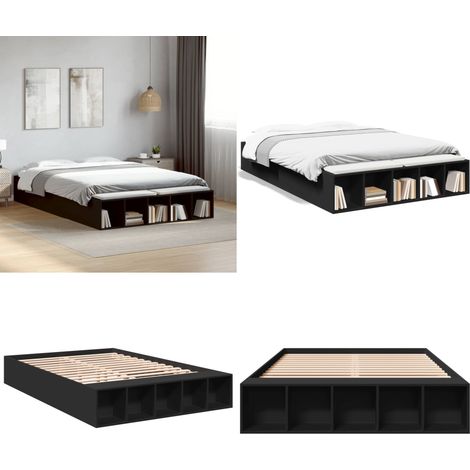 Cadre de lit sans matelas noir 135x190 cm - Cadre De Lit - Lit Double - Lit Noir - Meuble Design - Rangement Sous Lit - Home & Living (1/5)