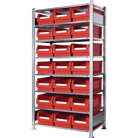 Steckregal H2000xB1000xT500mm Grundregal 8 Stahlböden 21 x Gr. 2 rot