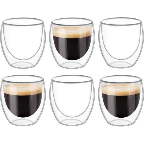 Online Store - Six tasses à café transparentes à double paroi, isolation double paroi (80 ml) (1/5)