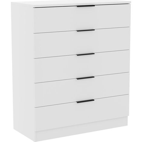 Trega 5 Drawer Chest of Drawers Modern Bedroom Storage Unit, H 90 x W 66 x D 36 cm, White