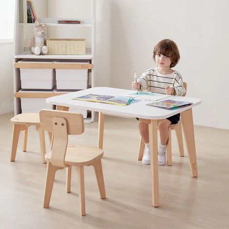 Tavolino per bambini Boori Tidy in stile Montessori con cassetto, bianco (1/5)