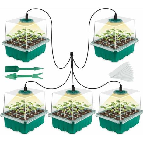 Kit Serre Mini - Lumière de Croissance à 4 LED Spectre Complet - Boîte de Culture Intérieure avec Couvercle et Évents - 5 Pièces