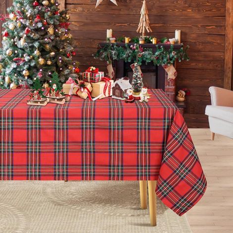 Nappe de Noël à carreaux rectangulaire 140x220 cm lavable adaptée au jardin de Noël, dîner, photographie de Noël, décoration de fond, fête de vacances, garage, bannière, drapeau en tissu suspendu (1/5)