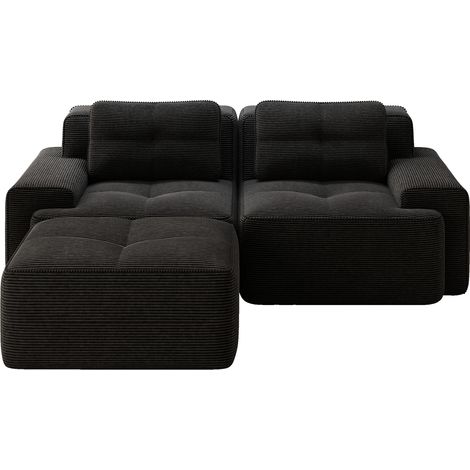 Divano Modulare Senza Struttura, Seduta Profonda 74 cm, Schienale Curvo, Pouf, Corduroy, Nero (1/5)