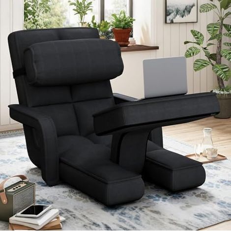 YODOLLA Floor Chair Adjustable, Folding Lazy Sofa Bed with Armrests, Gaming Lounge Recliner with Pillow & Footrest, Black (1/5)