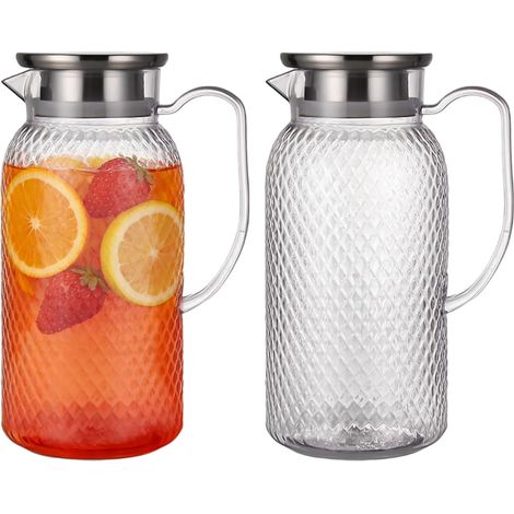 Lot de 2 Pichet Plastique 1,8 L, Carafe Eau avec Couvercle, Incassable et Résistante à la Chaleur, Pour Réfrigérateur, Lait, Café et Limonade (1/5)