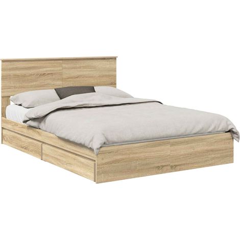 Storage Bed with Drawer Sonoma Oak 160 x 200 cm Engineered Wood vidaXL