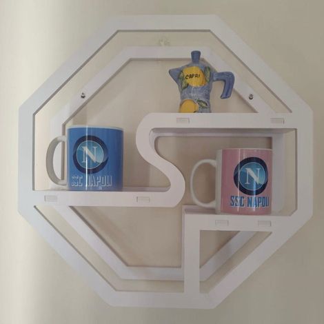 TRADE SHOP - Mensola Da Parete Decorativa Bianca Per Casa Design Geometrico Moderno Con Ripiani -