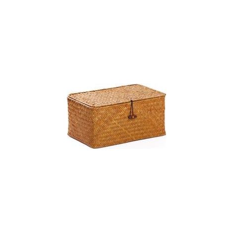 Panier de rangement avec couvercle, tressé, naturel, boîte de rangement avec fermeture éclair (1/5)