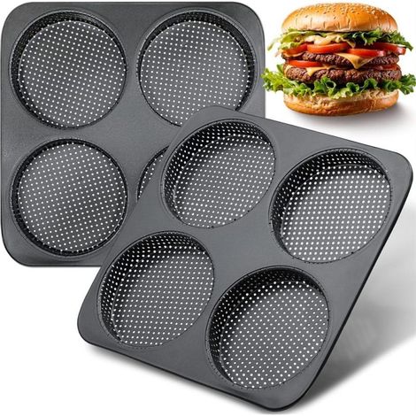 Irovami Moules pains hamburger 12,5cm – lot 2, acier carbone, antiadhésif (1/5)